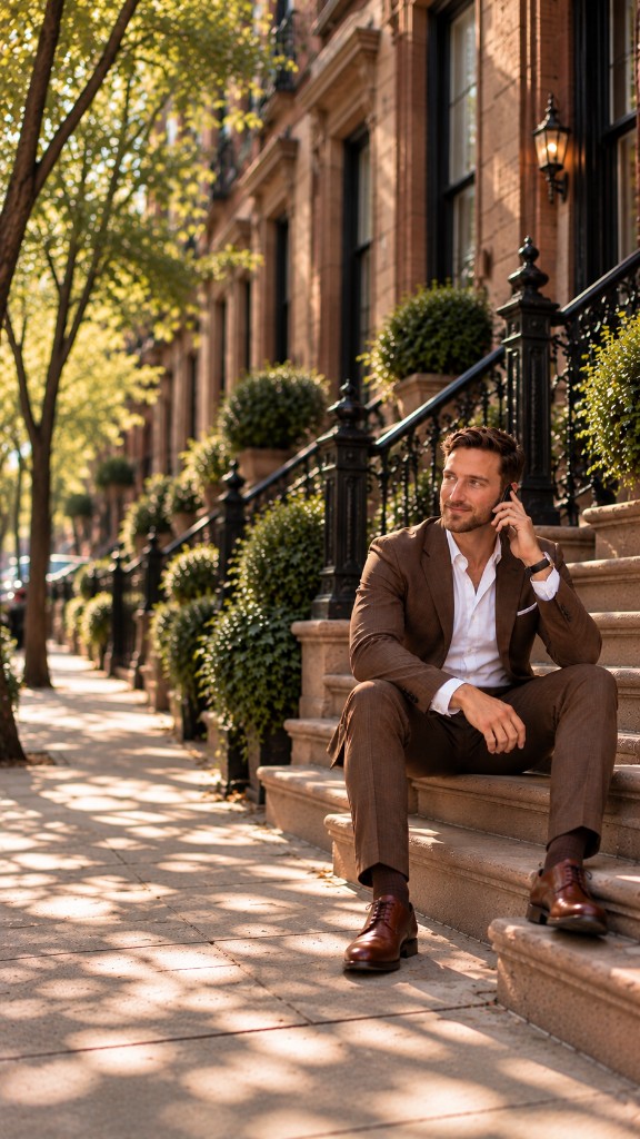 James Russo on brownstone steps